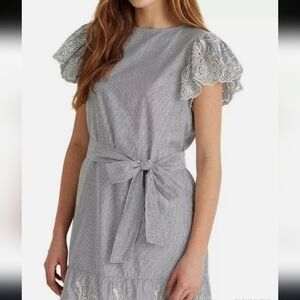 Ralph Lauren Striped Gray Lace Midi Dress